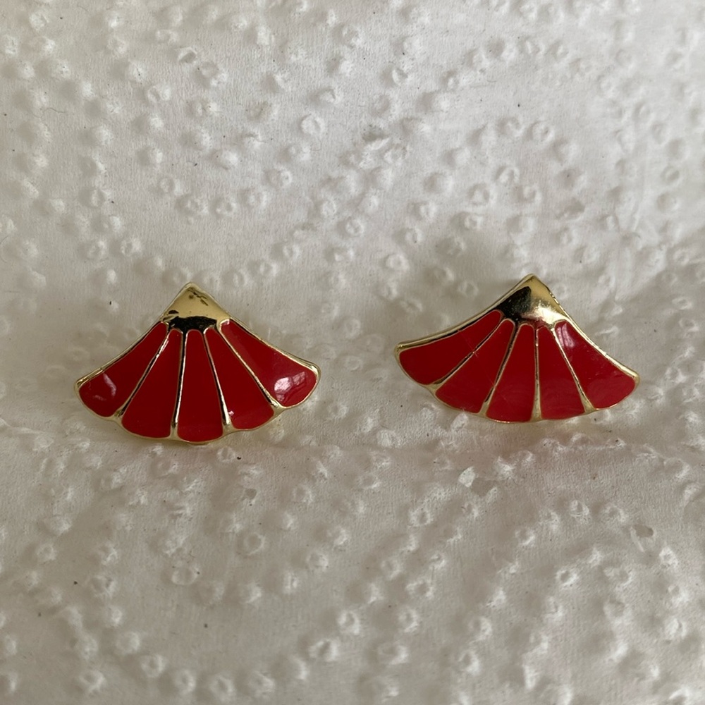 Vintage 1980's Red & Gold Metal Earrings
